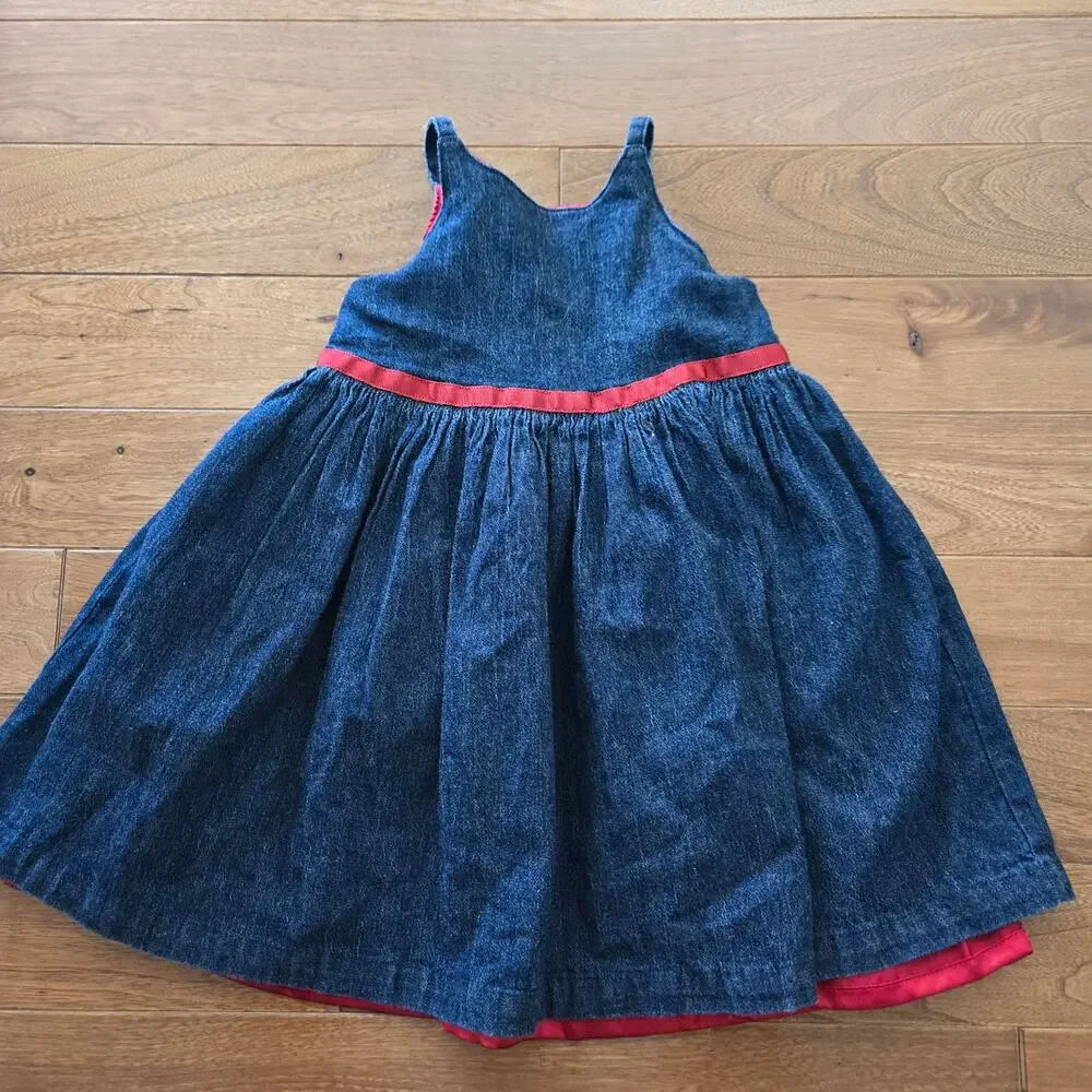 Vintage Y2K Gap‎ Denim Dress Blue Red Lining Cotton 2 Year Cottage